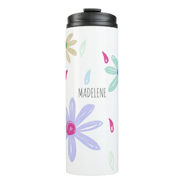 Bouteilles Isothermes Fleurs Pastel | Nom Monogramme (Devant)