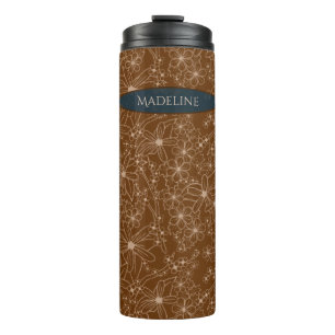 Bouteilles Isothermes Fleurs Pays Main Tirée Motif Rustique Brown