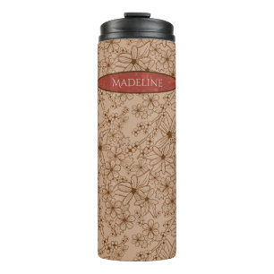 Bouteilles Isothermes Fleurs Pays Main Tirée Motif Tan Vintage