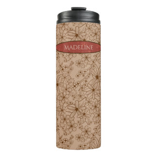 Bouteilles Isothermes Fleurs Pays Main Tirée Motif Tan Vintage