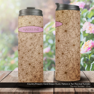 Bouteilles Isothermes Fleurs Pays Main Tirée Motif Tan Vintage