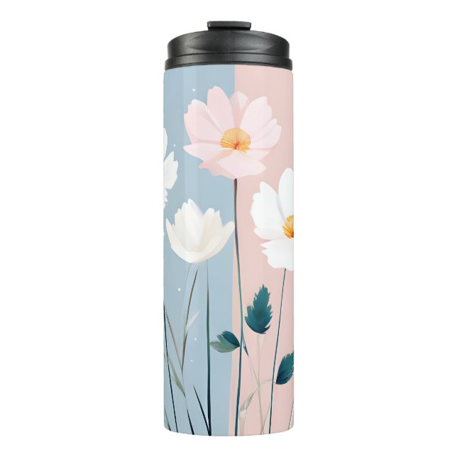 Bouteilles Isothermes Fleurs roses et blanches sur bleu et rose (Devant)