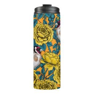 Bouteilles Isothermes Fleurs roses et oiseaux dorés