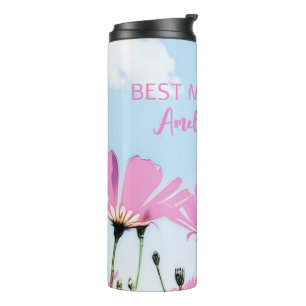 Bouteilles Isothermes Fleurs roses florales Maman nom Fête des Mères