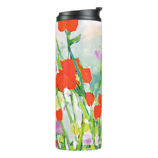 Bouteilles Isothermes Fleurs sauvages rouges dans l'aquarelle de terrain