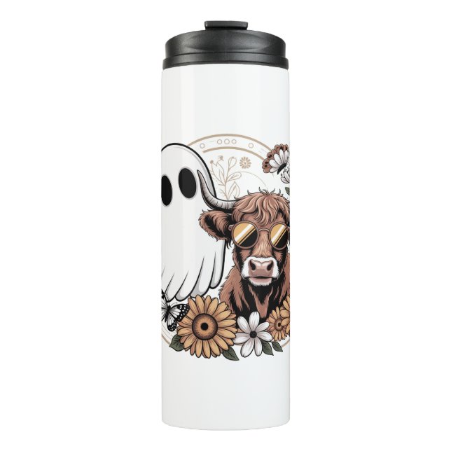 Bouteilles Isothermes Floral Automne Highland Cow Ghost (Devant)
