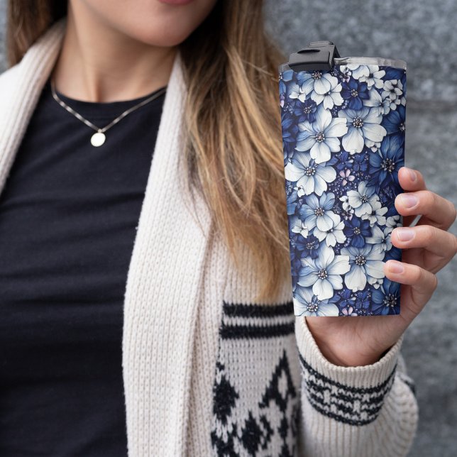 Bouteilles Isothermes Floral bleu et gris 3D (Blue floral tumbler)