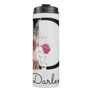 Bouteilles Isothermes Floral Boho rose monogramme D initial