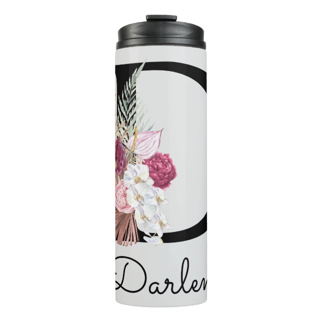 Bouteilles Isothermes Floral Boho rose monogramme D initial (Devant)