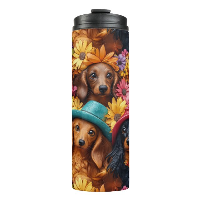 Bouteilles Isothermes Floral Dachshund Motif sans couture - Amoureux de  (Devant)
