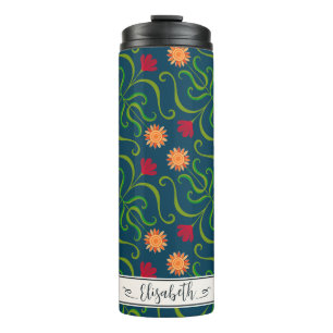 Bouteilles Isothermes Floral Damask Sunflower Boho Navy Blue Folk Art