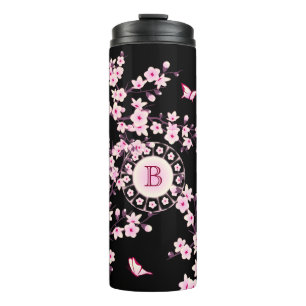 Bouteilles Isothermes Floral Fleurs de cerisier Monogramme rose noire