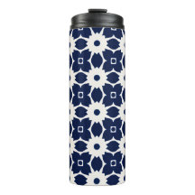 Floral géométrique bleu et blanc de la Marine