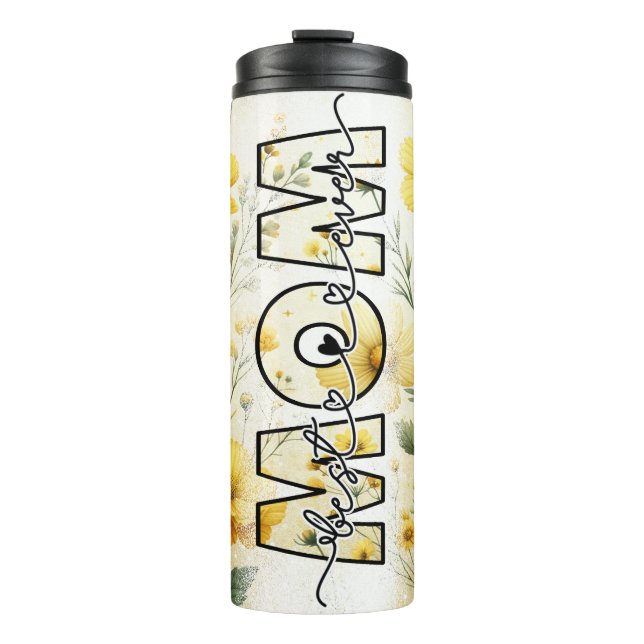 Bouteilles Isothermes Floral Jaune / Fleurs Meilleure Maman Jamais (Devant)