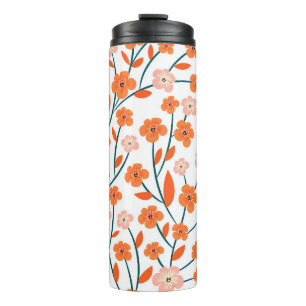 Bouteilles Isothermes Floral Orange Pastel Blanc sans couture