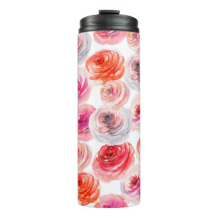 Bouteilles Isothermes Floral sans couture motif d'aquarelle rouge, blanc