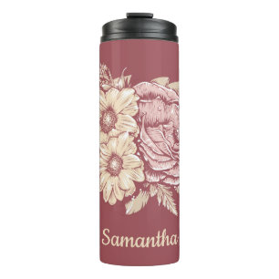 Bouteilles Isothermes Flower Illustration nom personnalisé tumbler
