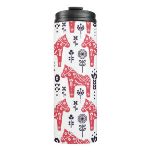 Bouteilles Isothermes Folk swedish horse floral seamless pattern. 
