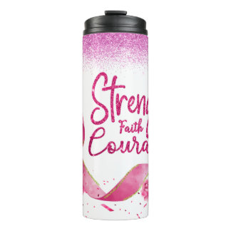 Bouteilles Isothermes Force Faith Courage Pink Ruban Thermal Tumbler