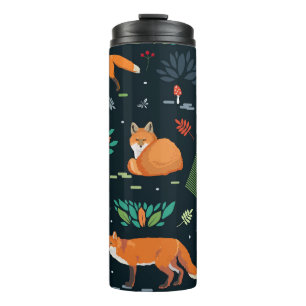 Bouteilles Isothermes Foxes Arbres Feuilles Dark Arrière - plan