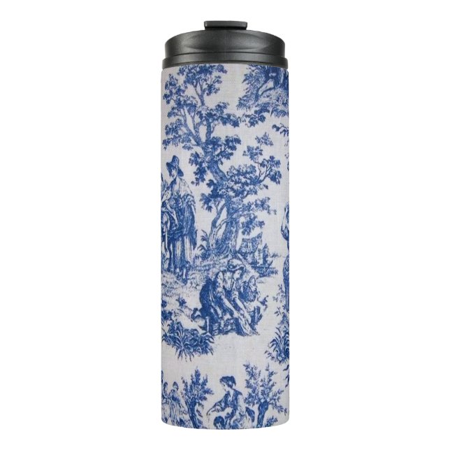 Bouteilles Isothermes Française toile de jouy bleu et blanc élégant (Devant)