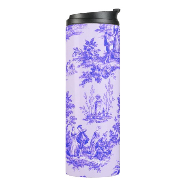 Bouteilles Isothermes Française toile de jouy bleu et blanc élégant (Tourné sur la gauche)