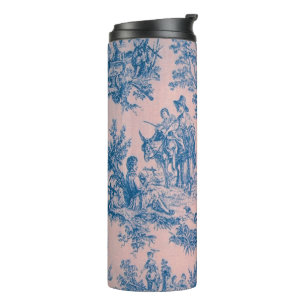 Bouteilles Isothermes French toile de jouy bleu et rose élégant