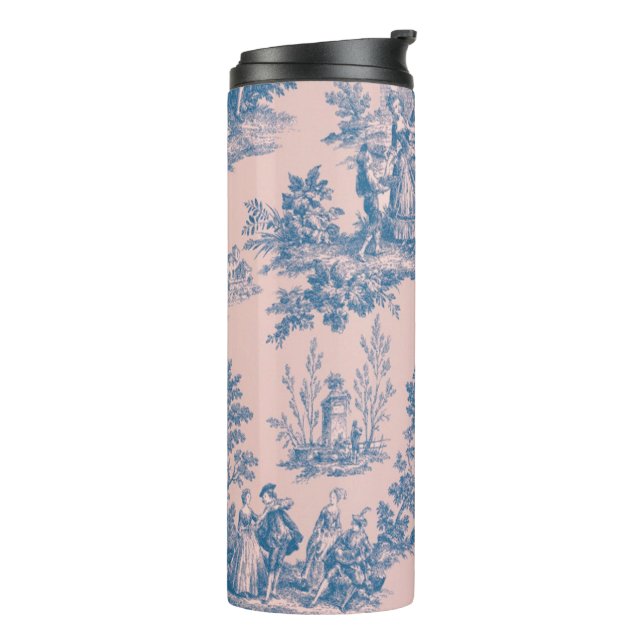 Bouteilles Isothermes French toile de jouy bleu et rose élégant (Tourné sur la gauche)