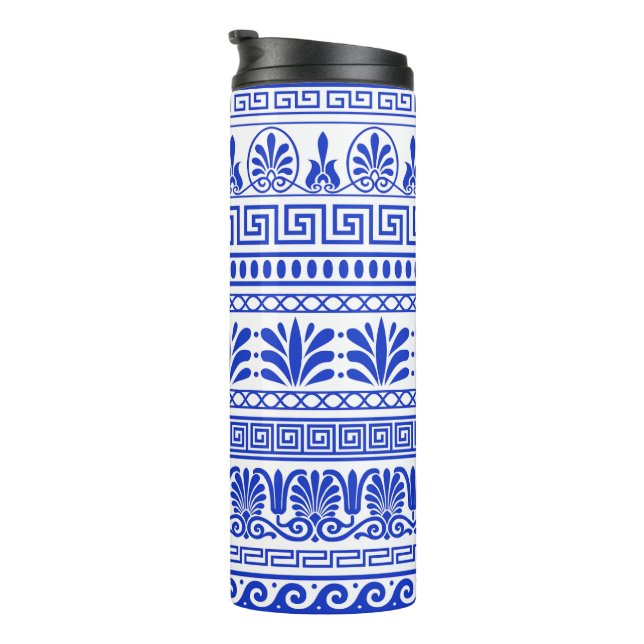 Bouteilles Isothermes Fret grec, Motif méditerranéen, Bleu (Tourné sur la droite)