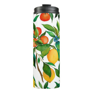 Bouteilles Isothermes Fruits d'agrumes, motif d'aquarelle vibrante.