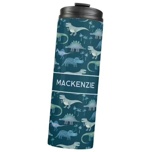 Bouteilles Isothermes Fun Personalized Dinosaur Pattern (Fun personalized custom name dinosaur thermal tumbler or water bottle)