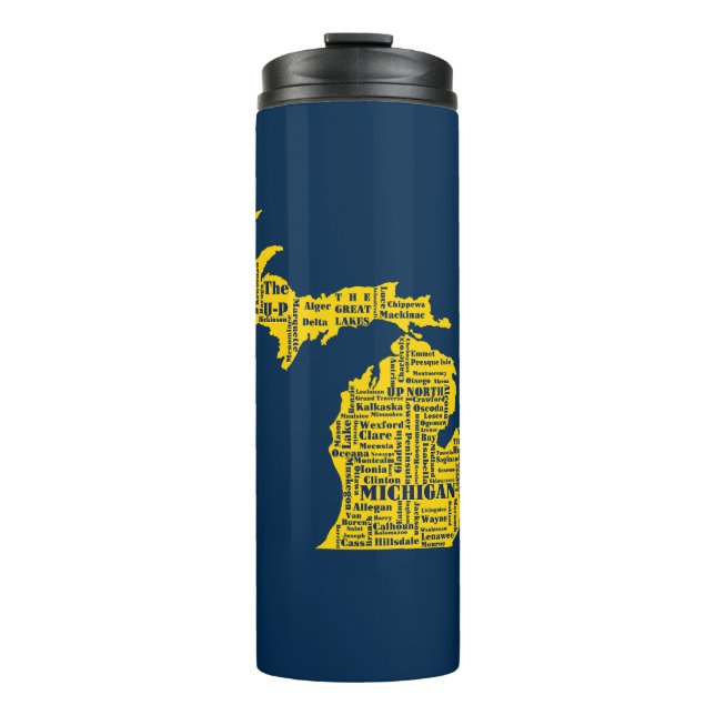 Bouteilles Isothermes Fun Yellow et Navy Blue State of Michigan villes (Devant)