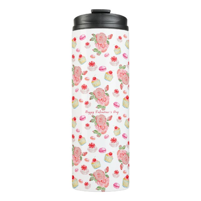 Bouteilles Isothermes Gâteaux sucrés et roses en aquarelle (Devant)