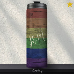 Bouteilles Isothermes Gay pride arc-en-ciel Drapeau LGBT Wood Grain Nom 