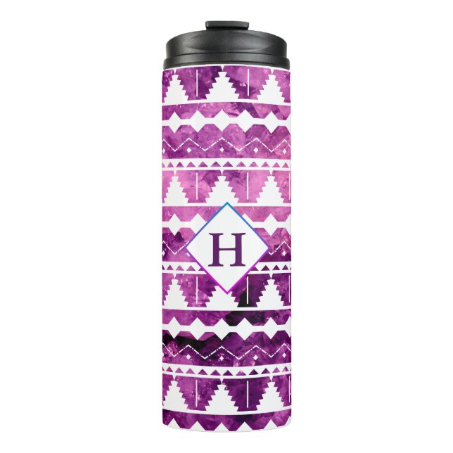 Bouteilles Isothermes Géode Améthyste Aztec moderne avec initiale (Devant)