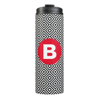 Bouteilles Isothermes Geometric Black and White Pattern Red Monogram