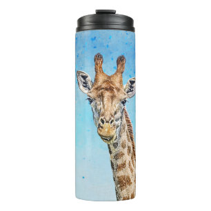 Bouteilles Isothermes Giraffe curieuse avec Ciel de Confetti Bleu