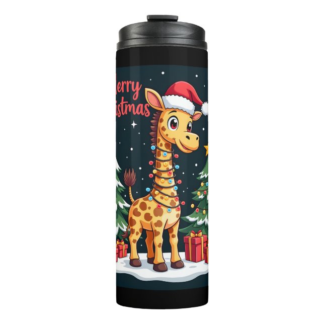 Bouteilles Isothermes Giraffe Joyeux sapin de Noël Éclairage Père Noël G (Devant)