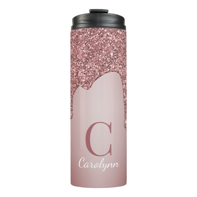 Bouteilles Isothermes Girly Rose Gold Sparkle Glitter Drips monogram (Devant)