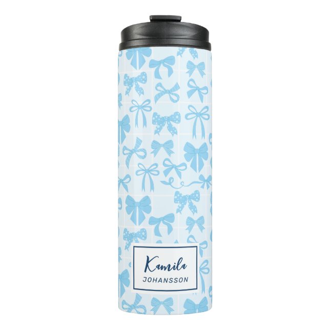 Bouteilles Isothermes Girly Soft Blue Coquette Bow with Name (Devant)