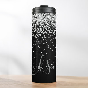 Bouteilles Isothermes Glam Black Silver Parties scintillant Nom du monog