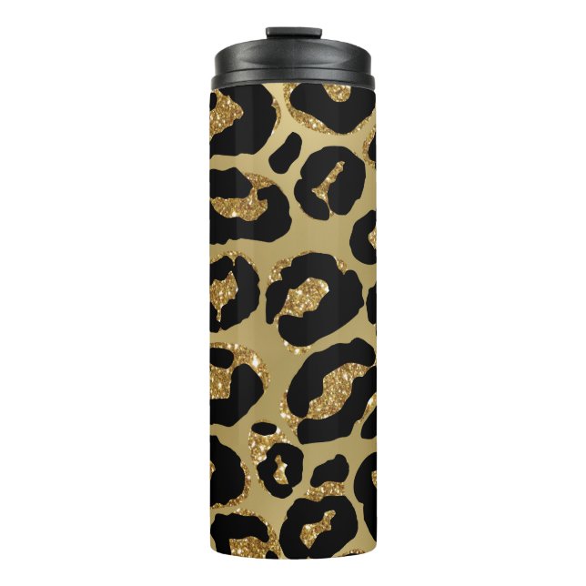 Bouteilles Isothermes *~* Glam LEOPARD GOLD Parties scintillant Thermiqu (Devant)