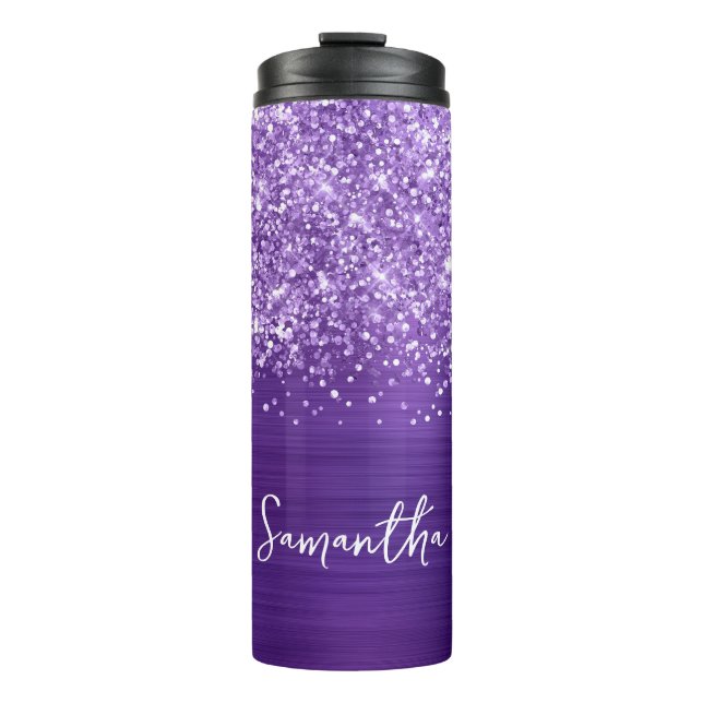 Bouteilles Isothermes Glittery Amethyst Purple Glam Nom personnalisé (Devant)