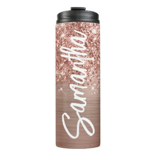Bouteilles Isothermes Glittery Rose Gold Glam Nom vertical Personnalisé