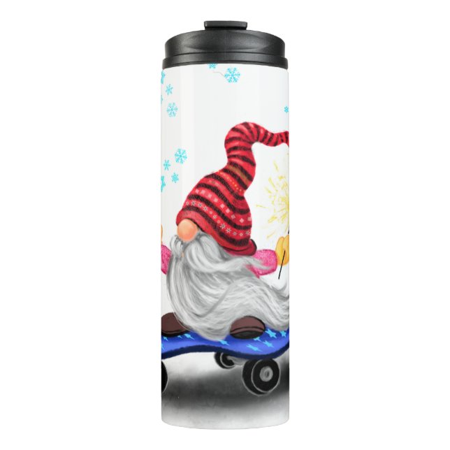 Bouteilles Isothermes Gnome de patinage thermique de Noël avec cadeaux (Devant)