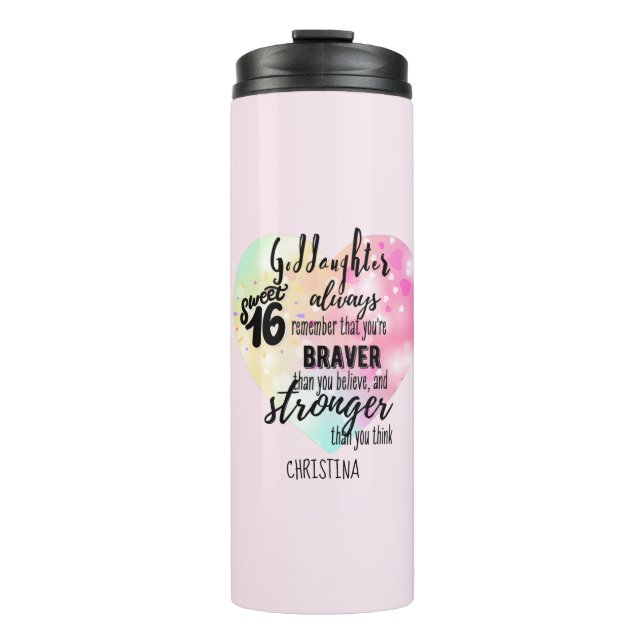 Bouteilles Isothermes Godgirl Sweet16 Citer Braver cadeau plus fort (Devant)