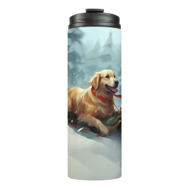 Bouteilles Isothermes Golden Retriers Noël neige hiver (Devant)