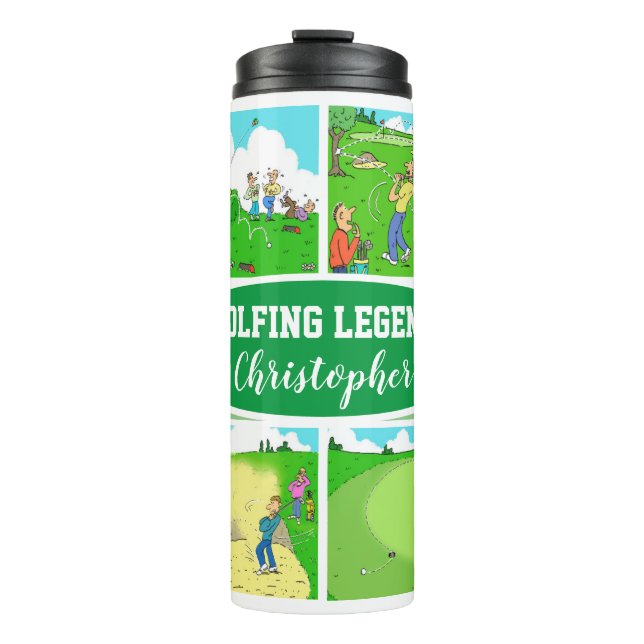Bouteilles Isothermes Golf Legend avec 4 Drôle Cartoons Golf (Devant)