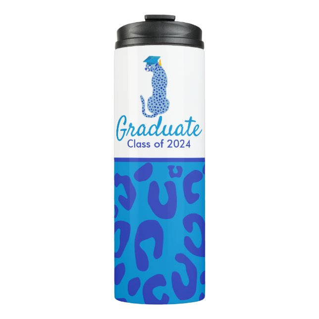 Bouteilles Isothermes Graduation Blue Leopard portant casquette (Devant)
