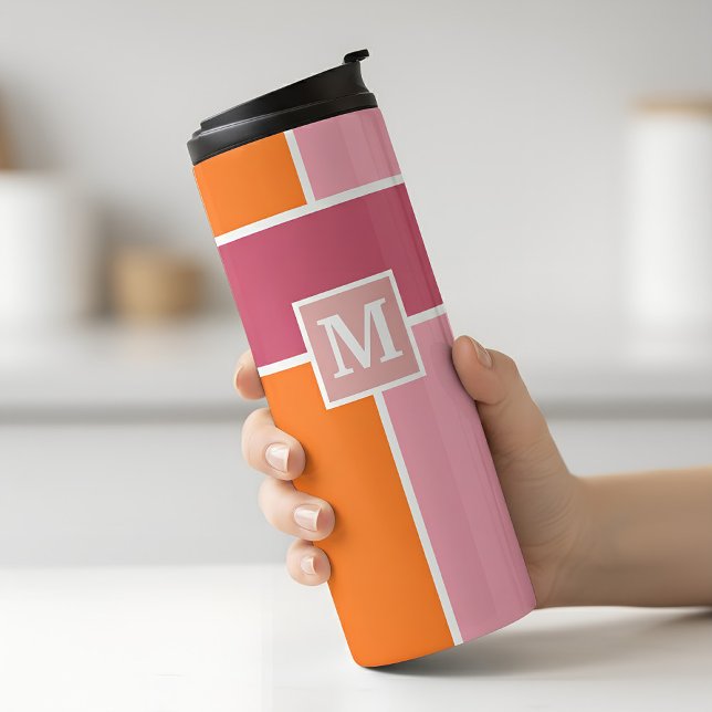 Bouteilles Isothermes Grandes bandes Feminine avec Monogramme (tumbler in pink and orange with monogram)